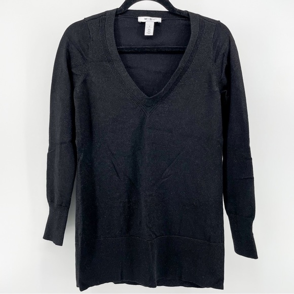 WHBM White House Black Market Womens Sweater Black Metallic Thread V-Neck S - Picture 1 of 5
